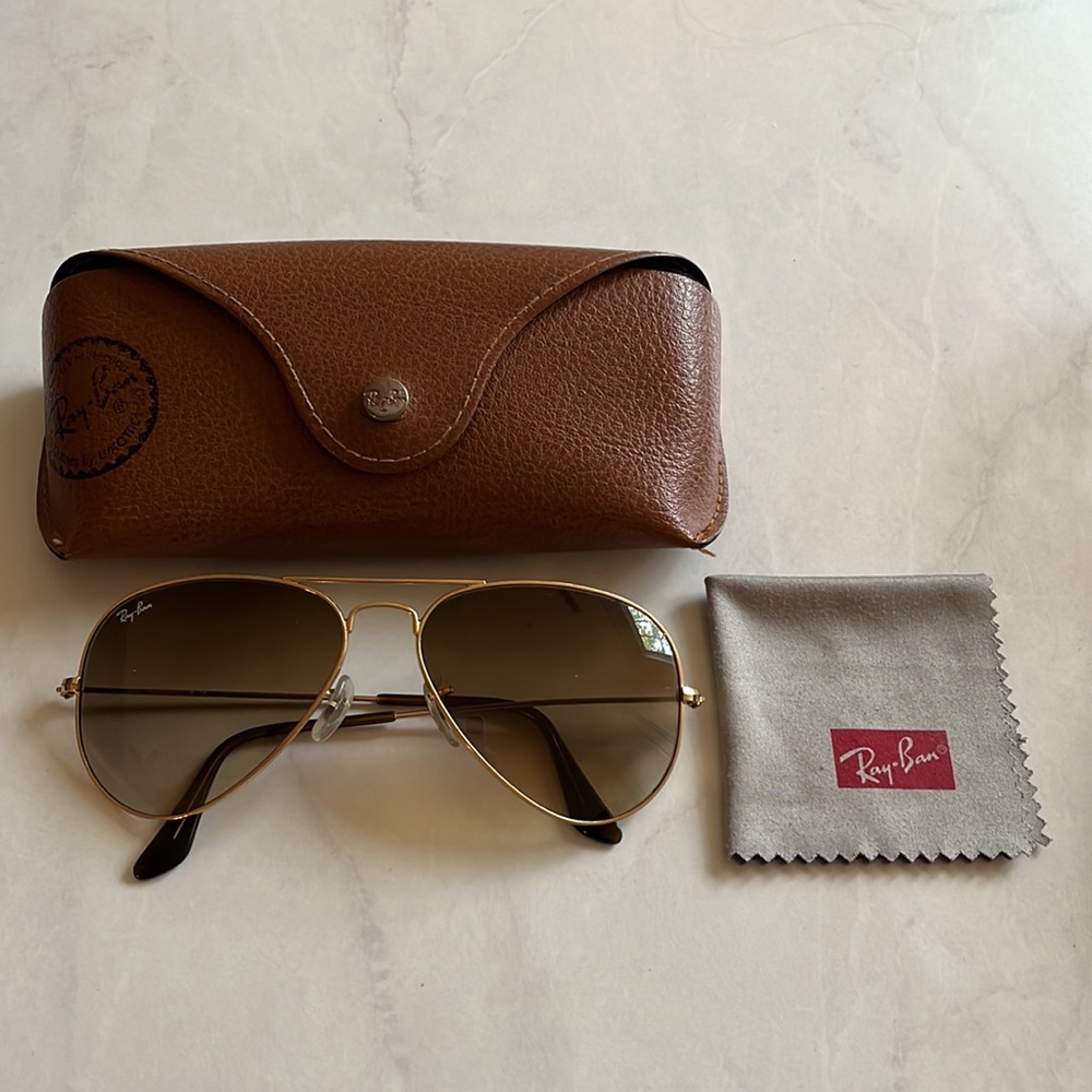 Ray Ban Brown and Gold Aviators with Case